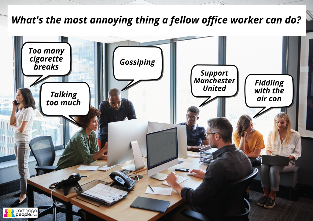 What's the Most Annoying Thing a Fellow Office Worker Can Do? Office workers discussing bad office habits, talking too much, gossiping etc.