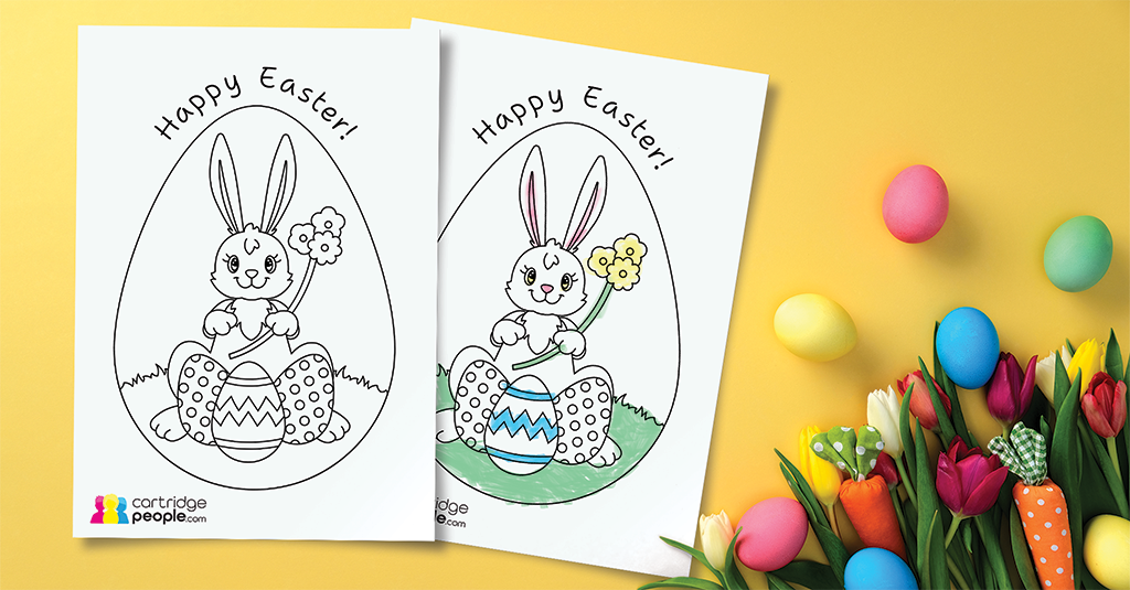 Happy Easter bunny colouring in sheet to download