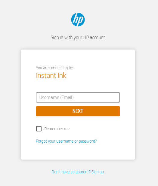 HP Instant Ink Sign-In page HP Instant Ink sign-in page screenshot.
