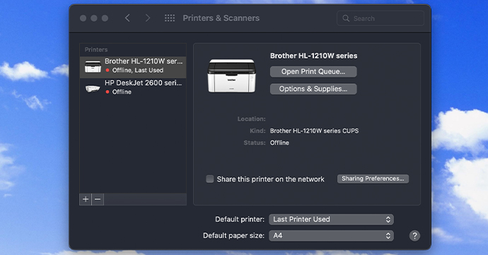 Screenshot to illustrate printers and scanners
