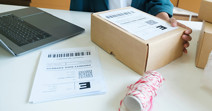 Address Labels Address label on a parcel.