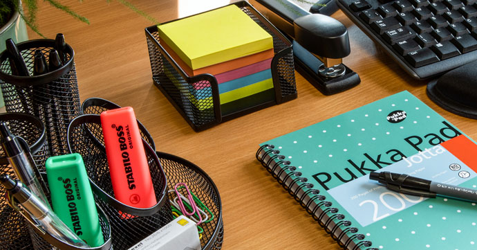 Office essentials displayed on desk