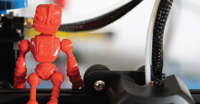 3d printed red robot.