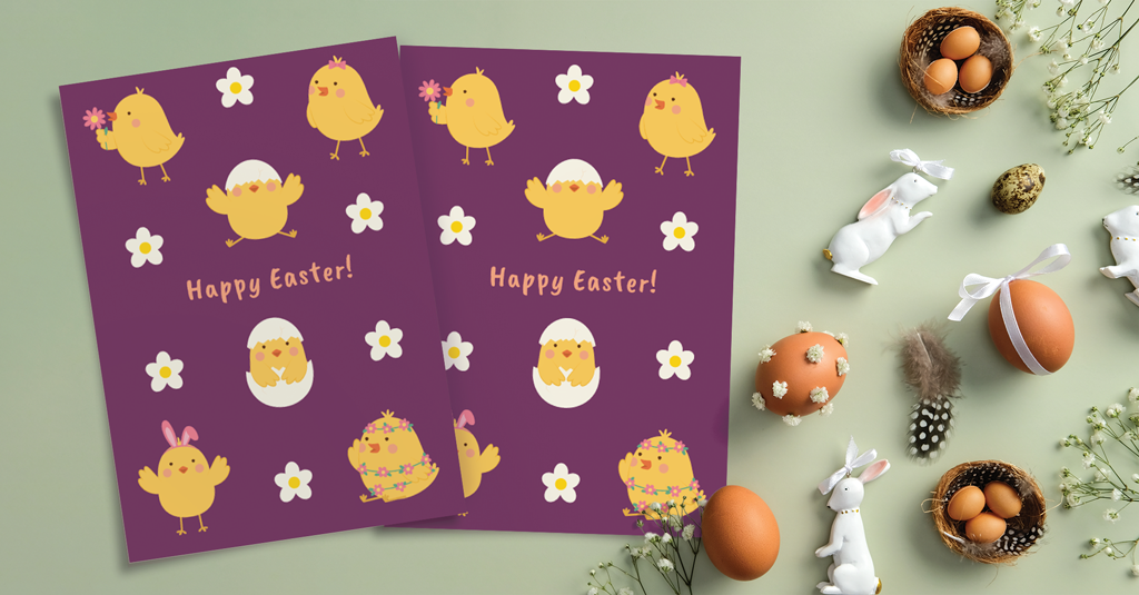 Download Chicks Easter Card chicks and flower patterned easter egg card