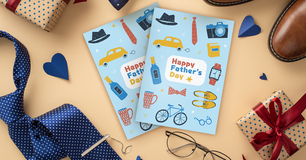 Download Happy Fathers Day Card blue happy fathers day card with dad items