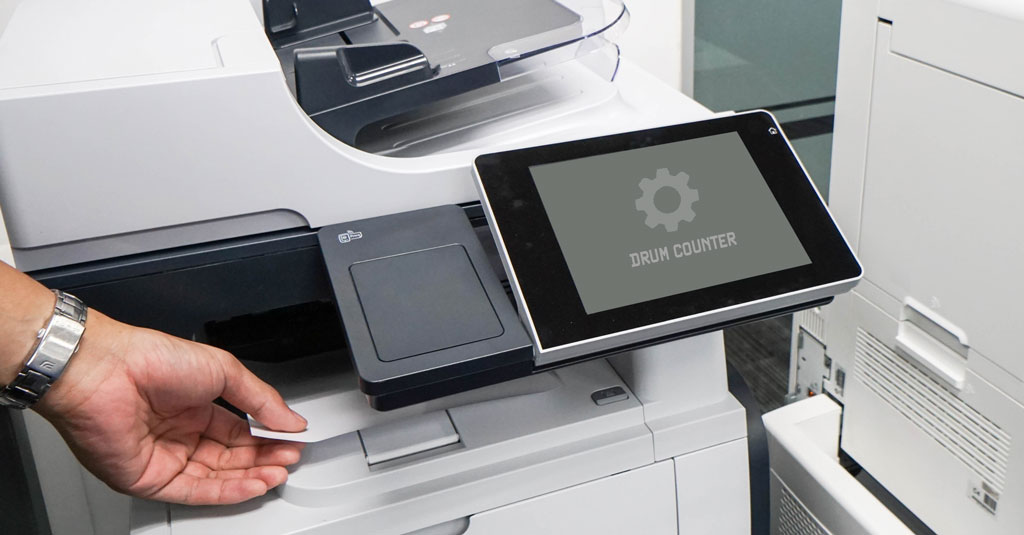 A printer screen displaying the words 'DRUM COUNTER'.