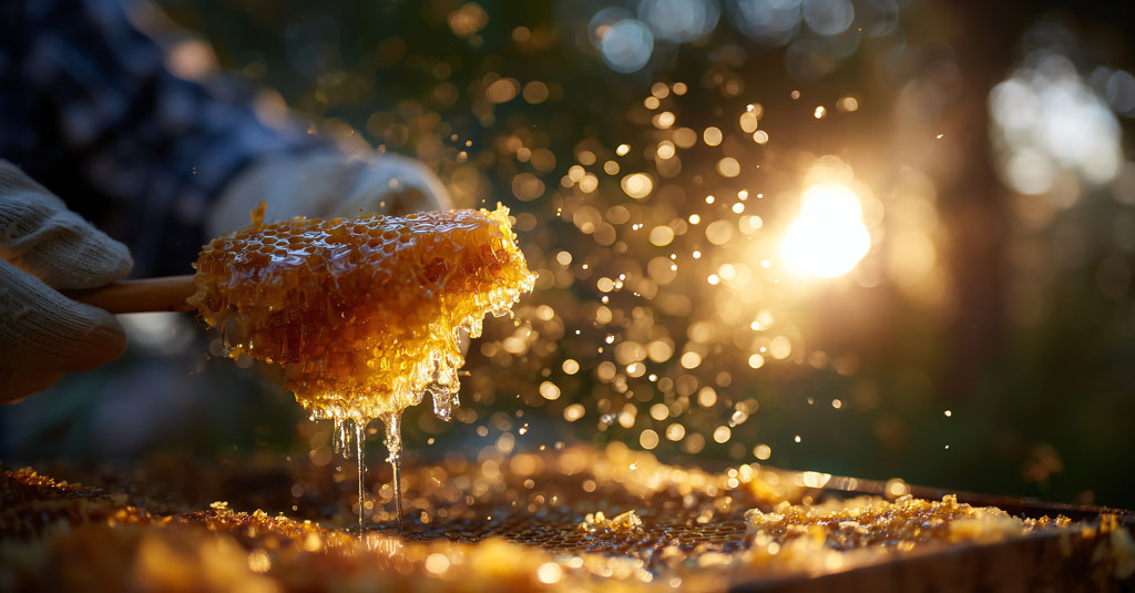 Beekeeper collecting honey
