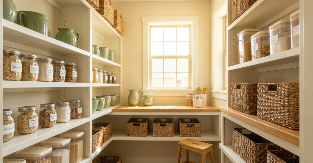 Organised cupboard with labelled food