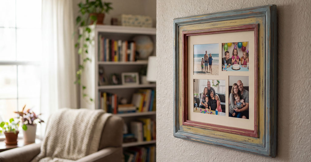 Photo collage hung on the wall