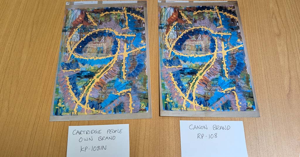 On the left: image printed with Cartridge People Own Brand ink. On the right: image printed with Canon Brand ink.